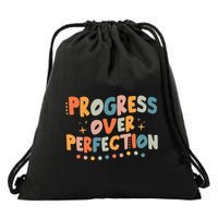 Growth Mindset Progress Over Perfection Back To School Retro Drawstring Bag