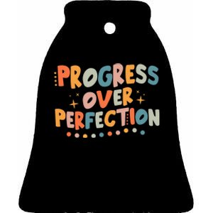 Growth Mindset Progress Over Perfection Back To School Retro Ceramic Bell Ornament