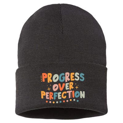 Growth Mindset Progress Over Perfection Back To School Retro Sustainable Knit Beanie