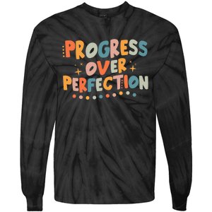 Growth Mindset Progress Over Perfection Back To School Retro Tie-Dye Long Sleeve Shirt