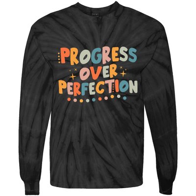 Growth Mindset Progress Over Perfection Back To School Retro Tie-Dye Long Sleeve Shirt