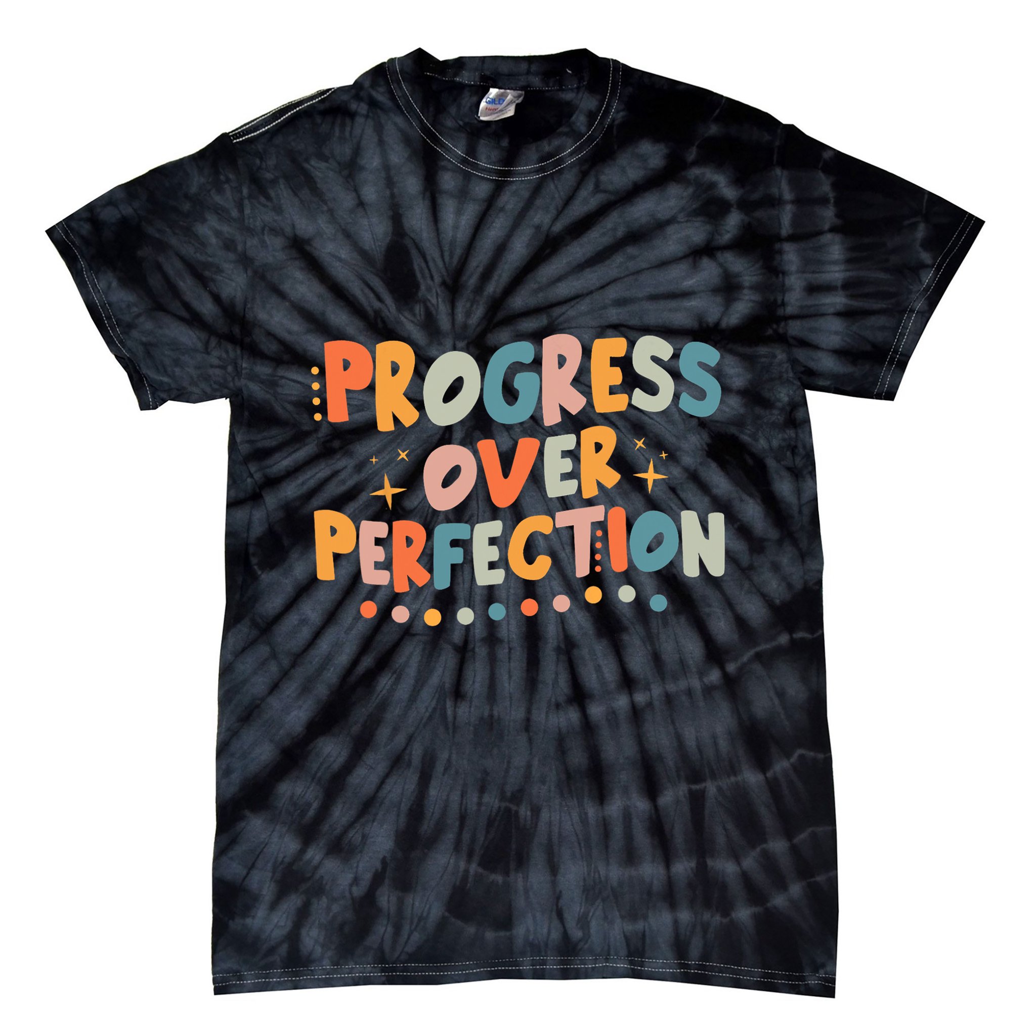 Growth Mindset Progress Over Perfection Back To School Retro Tie-Dye T-Shirt