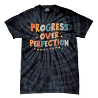 Growth Mindset Progress Over Perfection Back To School Retro Tie-Dye T-Shirt