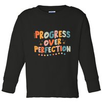 Growth Mindset Progress Over Perfection Back To School Retro Toddler Long Sleeve Shirt