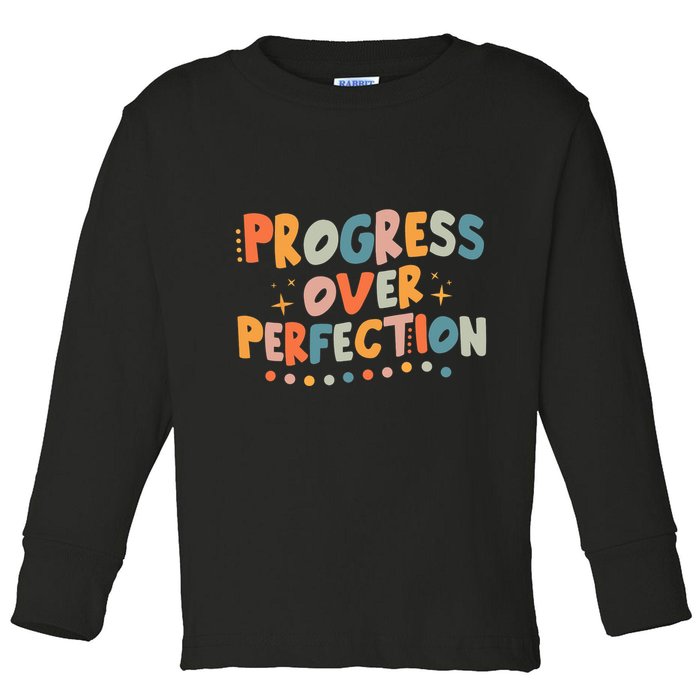 Growth Mindset Progress Over Perfection Back To School Retro Toddler Long Sleeve Shirt
