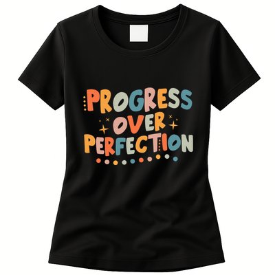 Growth Mindset Progress Over Perfection Back To School Retro Womens T-Shirt