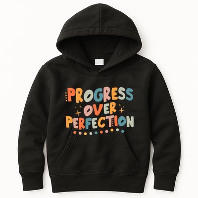 Growth Mindset Progress Over Perfection Back To School Retro Kids Hoodie