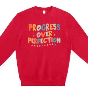 Growth Mindset Progress Over Perfection Back To School Retro Premium Crewneck Sweatshirt