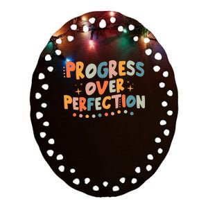 Growth Mindset Progress Over Perfection Back To School Retro Ceramic Oval Ornament