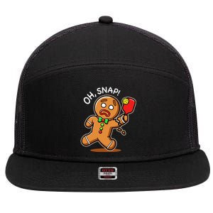 Gingerbread Man Playing Pickleball 7 Panel Mesh Trucker Snapback Hat