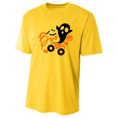 Ghost Monster Pumpkin Truck Rider Boo Halloween Pumpkin Gift Youth Performance Sprint T-Shirt