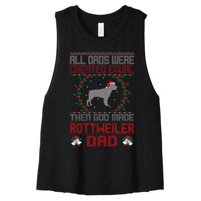 God Made Rottweiler Dog Dad Christmas Ugly Sweater Gift  Women's Racerback Cropped Tank