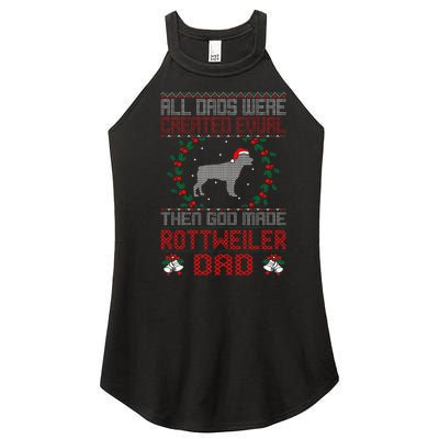 God Made Rottweiler Dog Dad Christmas Ugly Sweater Gift  Women's Perfect Tri Rocker Tank