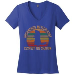 Groundhog Meteorology Respect The Shadow Gift Groundhog Day Funny Gift Women's V-Neck T-Shirt