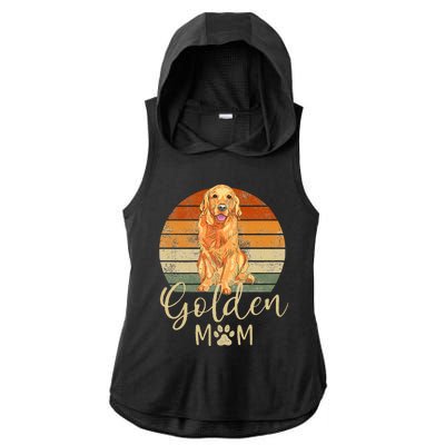 Golden Mom Retro Sunset Golden Retriever Lover Ladies PosiCharge Tri-Blend Wicking Draft Hoodie Tank