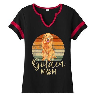 Golden Mom Retro Sunset Golden Retriever Lover Ladies Halftime Notch Neck Tee