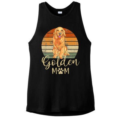 Golden Mom Retro Sunset Golden Retriever Lover Ladies PosiCharge Tri-Blend Wicking Tank