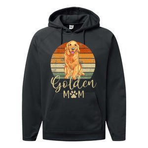 Golden Mom Retro Sunset Golden Retriever Lover Performance Fleece Hoodie