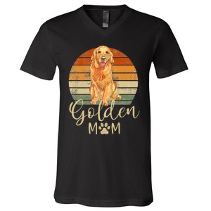 Golden Mom Retro Sunset Golden Retriever Lover V-Neck T-Shirt