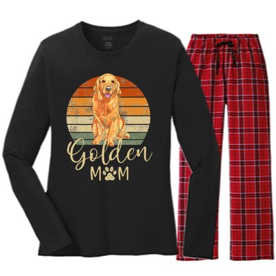 Golden Mom Retro Sunset Golden Retriever Lover Women's Long Sleeve Flannel Pajama Set 