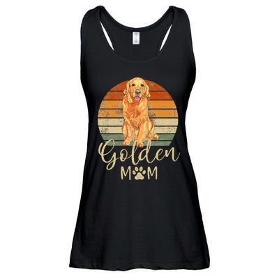 Golden Mom Retro Sunset Golden Retriever Lover Ladies Essential Flowy Tank