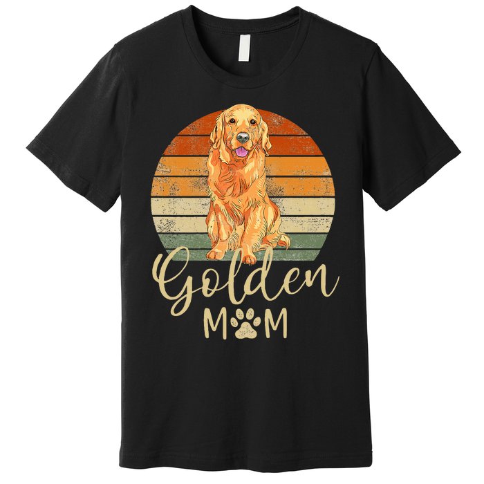 Golden Mom Retro Sunset Golden Retriever Lover Premium T-Shirt