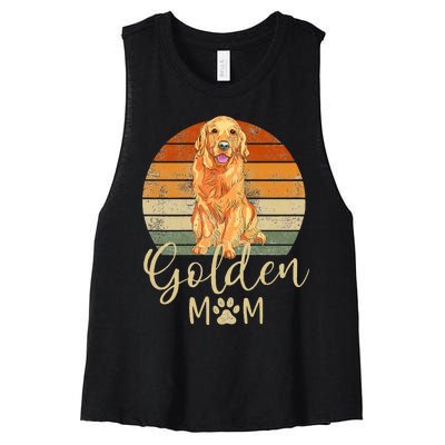 Golden Mom Retro Sunset Golden Retriever Lover Women's Racerback Cropped Tank