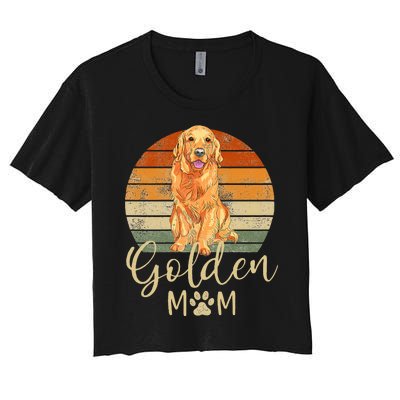 Golden Mom Retro Sunset Golden Retriever Lover Women's Crop Top Tee