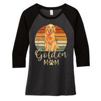 Golden Mom Retro Sunset Golden Retriever Lover Women's Tri-Blend 3/4-Sleeve Raglan Shirt