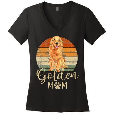 Golden Mom Retro Sunset Golden Retriever Lover Women's V-Neck T-Shirt