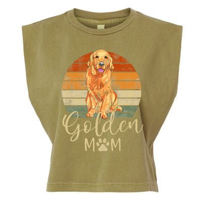 Golden Mom Retro Sunset Golden Retriever Lover Garment-Dyed Women's Muscle Tee