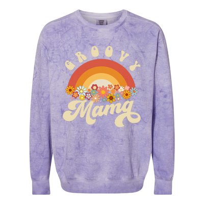 Groovy Mama Retro Rainbow Flowers Colorblast Crewneck Sweatshirt