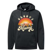 Groovy Mama Retro Rainbow Flowers Performance Fleece Hoodie