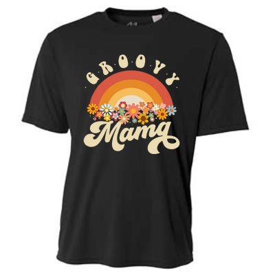 Groovy Mama Retro Rainbow Flowers Cooling Performance Crew T-Shirt