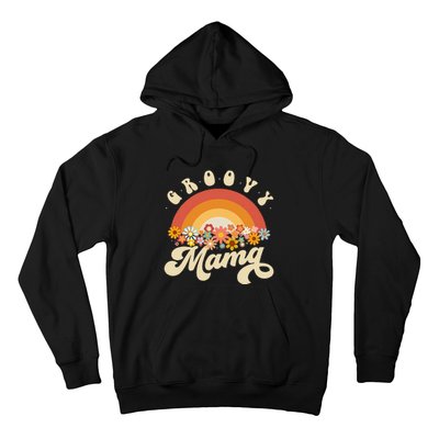 Groovy Mama Retro Rainbow Flowers Hoodie