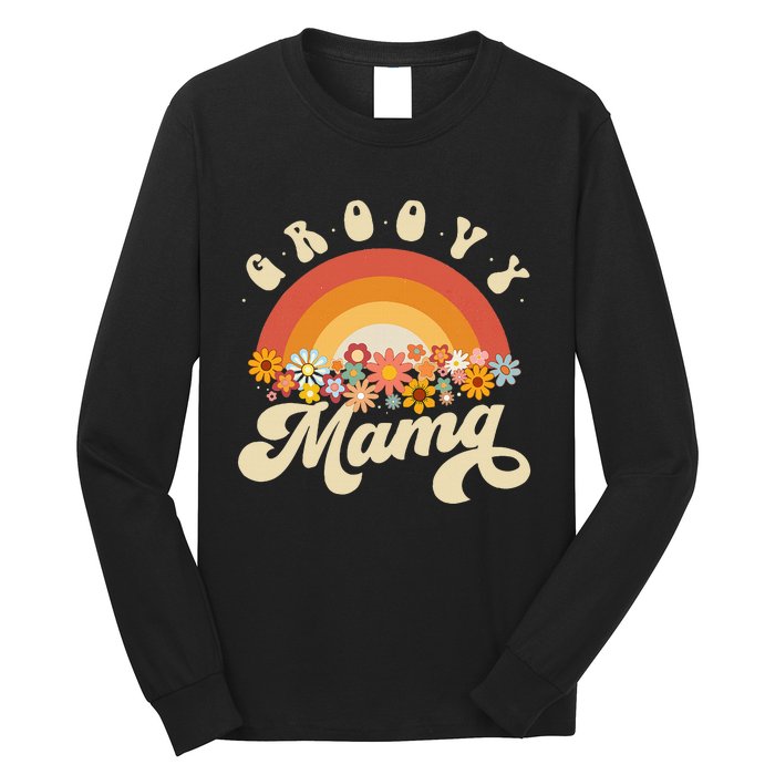 Groovy Mama Retro Rainbow Flowers Long Sleeve Shirt