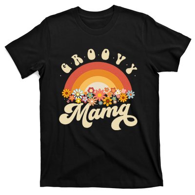 Groovy Mama Retro Rainbow Flowers T-Shirt