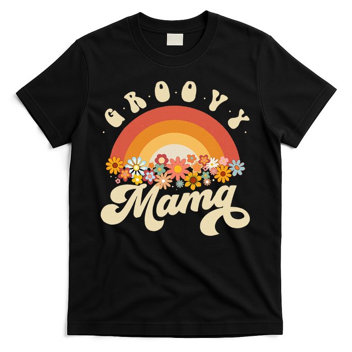 Groovy Mama Retro Rainbow Flowers T-Shirt