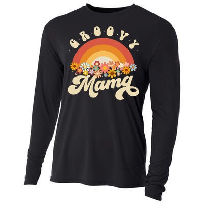 Groovy Mama Retro Rainbow Flowers Cooling Performance Long Sleeve Crew