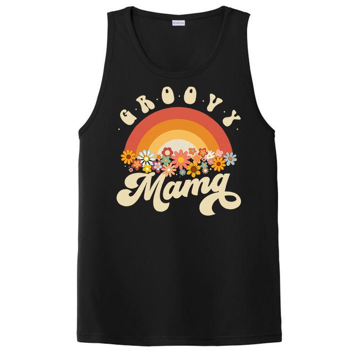 Groovy Mama Retro Rainbow Flowers PosiCharge Competitor Tank