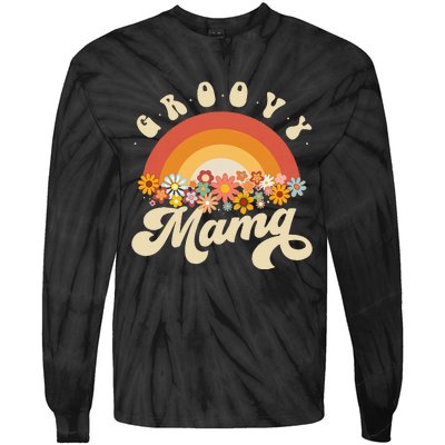 Groovy Mama Retro Rainbow Flowers Tie-Dye Long Sleeve Shirt