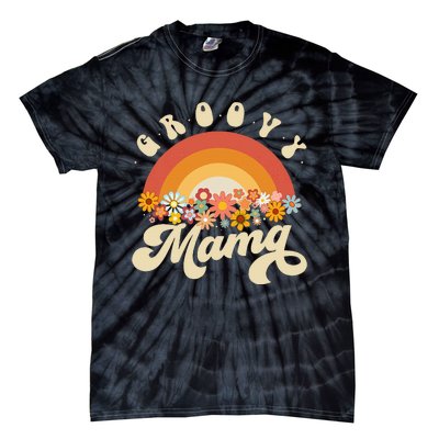 Groovy Mama Retro Rainbow Flowers Tie-Dye T-Shirt