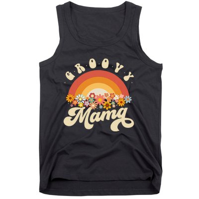 Groovy Mama Retro Rainbow Flowers Tank Top