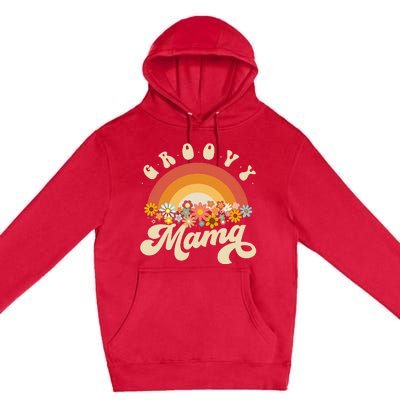 Groovy Mama Retro Rainbow Flowers Premium Pullover Hoodie