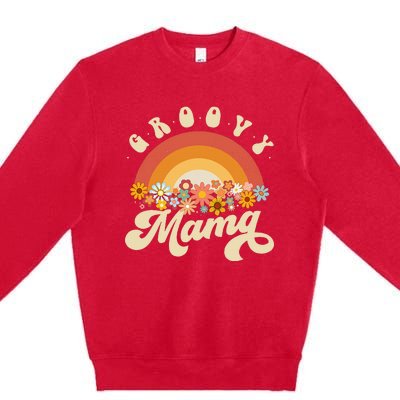 Groovy Mama Retro Rainbow Flowers Premium Crewneck Sweatshirt