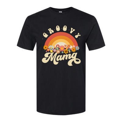 Groovy Mama Retro Rainbow Flowers Softstyle CVC T-Shirt