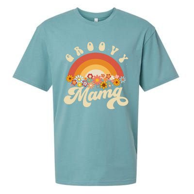 Groovy Mama Retro Rainbow Flowers Sueded Cloud Jersey T-Shirt