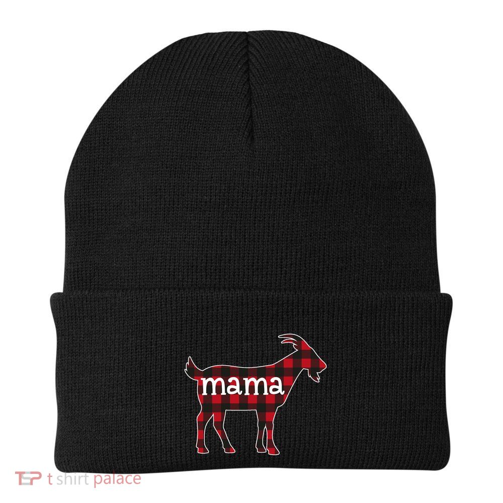 Goat Mama Red Plaid Merry Goatmas Christmas Mom Goat Lovers Beanie