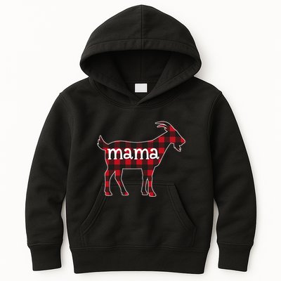 Goat Mama Red Plaid Merry Goatmas Christmas Mom Goat Lovers Kids Hoodie
