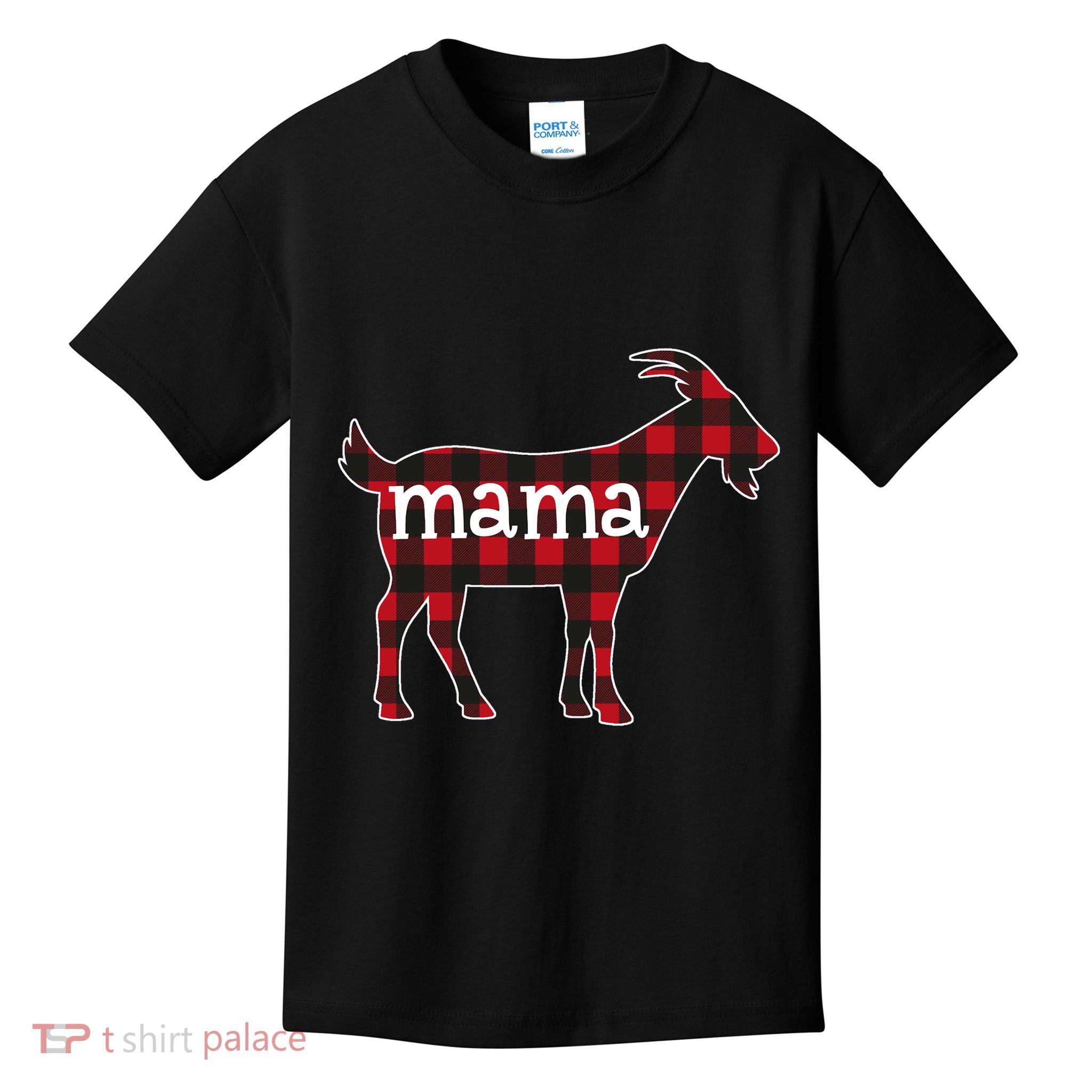 Goat Mama Red Plaid Merry Goatmas Christmas Mom Goat Lovers Kids T-Shirt